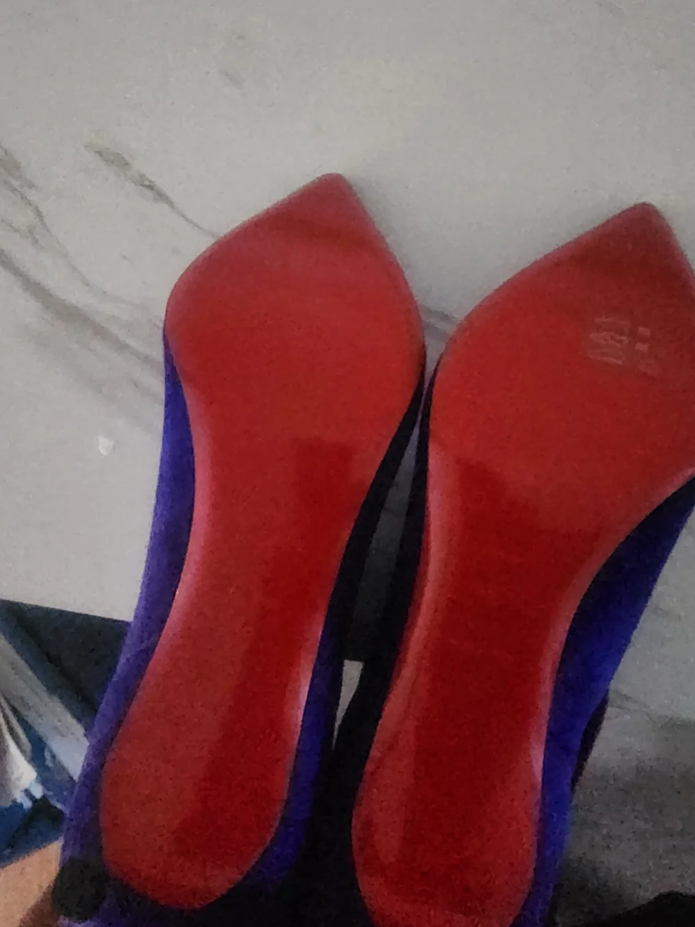 Christian Louboutin Women's Electric Blue Suede Pointed Booties  Rainbow Accent